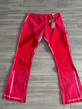 Mens Bright Pink/Red  Utility Pocket Skirt Jeans! (38) flare